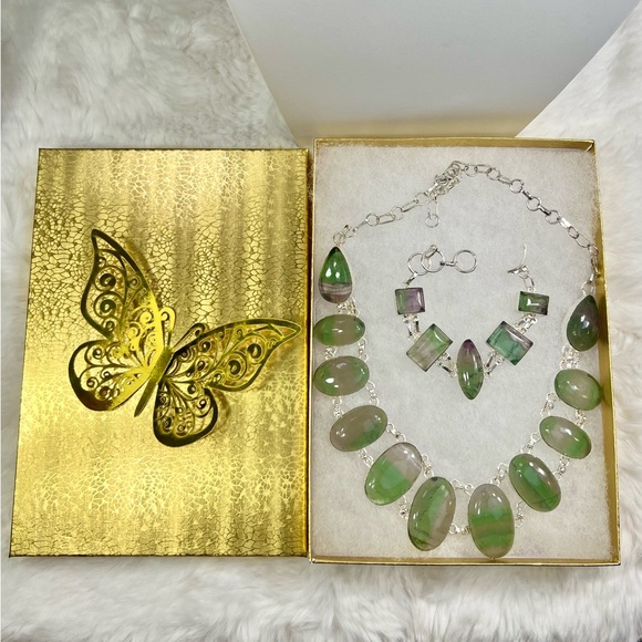 Fluorite Large 925 Gemstone Necklace & Bracelet Sst - Picture 3 of 10